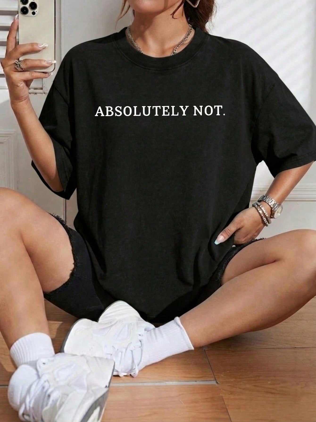 Short Sleeve T-Shirt Absolutely Not Text Print 100% Cotton, Comfortable, Retro, And Fashionable Commuting Versatile Y2K Women's Clothing Suitable