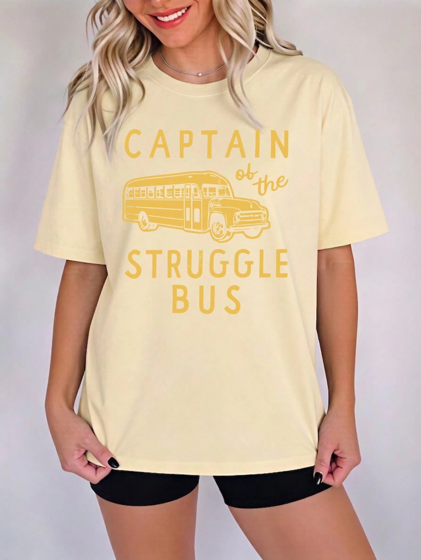 Short Sleeve Washed T-Shirt Captain Of The Struggle Bus 100% Cotton, Comfortable, Retro, Fashionable, Versatile Y2K, Daily Wear, Personalized Gift