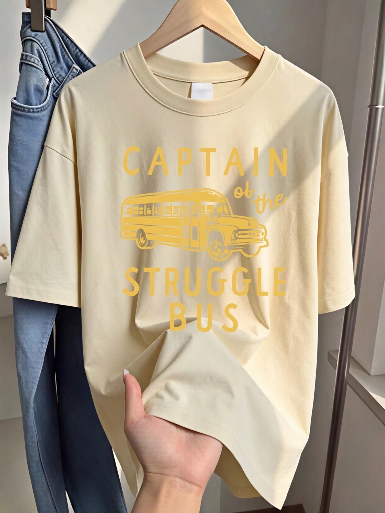 Short Sleeve Washed T-Shirt Captain Of The Struggle Bus 100% Cotton, Comfortable, Retro, Fashionable, Versatile Y2K, Daily Wear, Personalized Gift