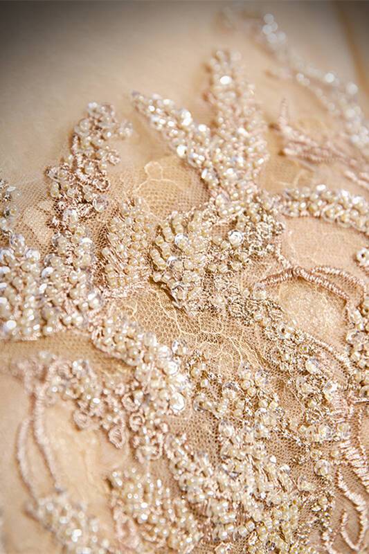 Short Sleeves Champagne Long Party Dress with High Neck