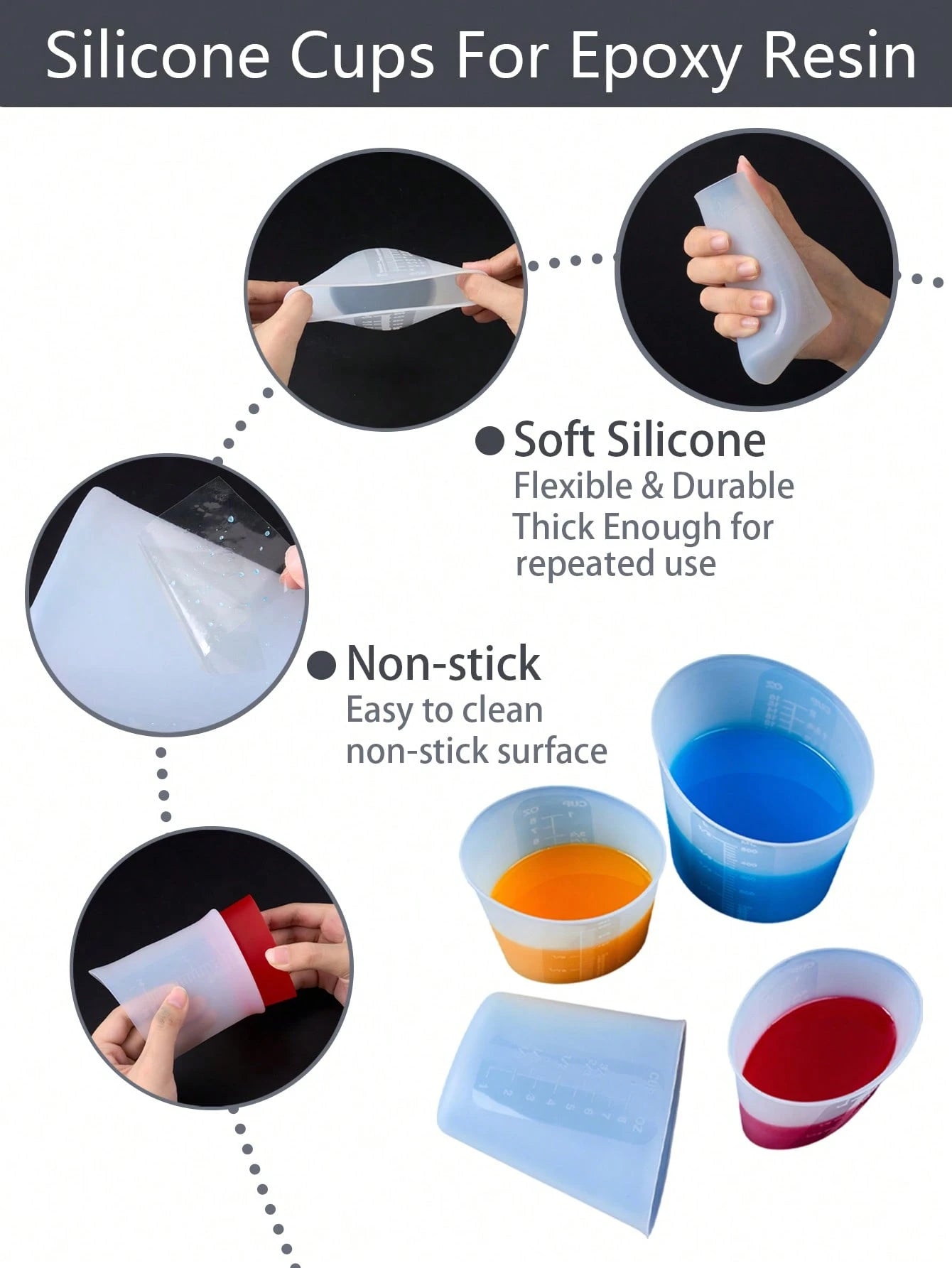 Silicone Measuring Cups, Silicone Reusable Mixing Pouring Measure Cups, 250ml/500ml, Melt Stir Squeeze & Pour Measuring Cups Easy Clean For Molds, Jewelry, Candle Making
