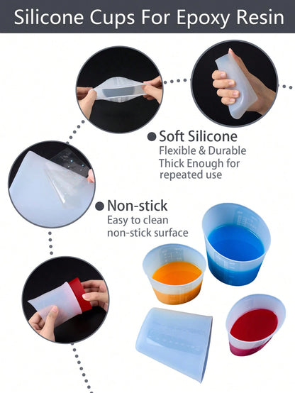 Silicone Measuring Cups, Silicone Reusable Mixing Pouring Measure Cups, 250ml/500ml, Melt Stir Squeeze & Pour Measuring Cups Easy Clean For Molds, Jewelry, Candle Making