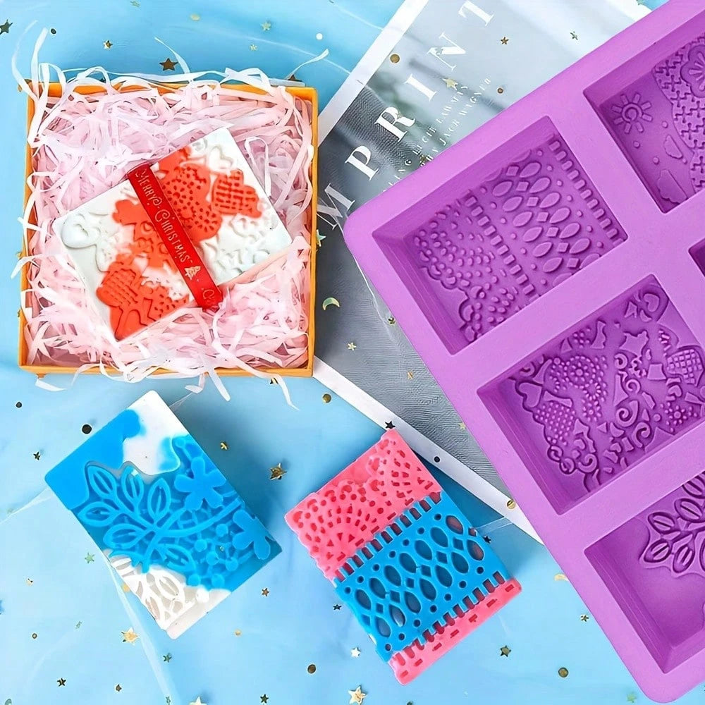 Silicone Soap Molds, 3D Complex Floral Soap Molds, Rectangular Lace Design Soap Molds, Suitable For Handmade Soap, Candle Wax Molds, Soap Bars, Bath Bombs, Reusable As Wedding Gifts