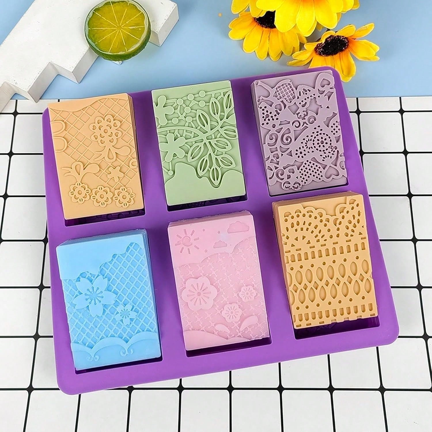Silicone Soap Molds, 3D Complex Floral Soap Molds, Rectangular Lace Design Soap Molds, Suitable For Handmade Soap, Candle Wax Molds, Soap Bars, Bath Bombs, Reusable As Wedding Gifts