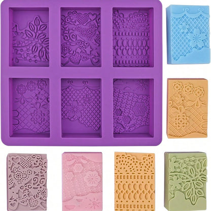Silicone Soap Molds, 3D Complex Floral Soap Molds, Rectangular Lace Design Soap Molds, Suitable For Handmade Soap, Candle Wax Molds, Soap Bars, Bath Bombs, Reusable As Wedding Gifts