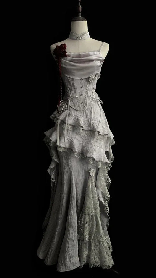Silver Grey Retro Fashion Elegant Long/Short Lace Homecoming Dress Prom Dress Evening Gown,AST2286
