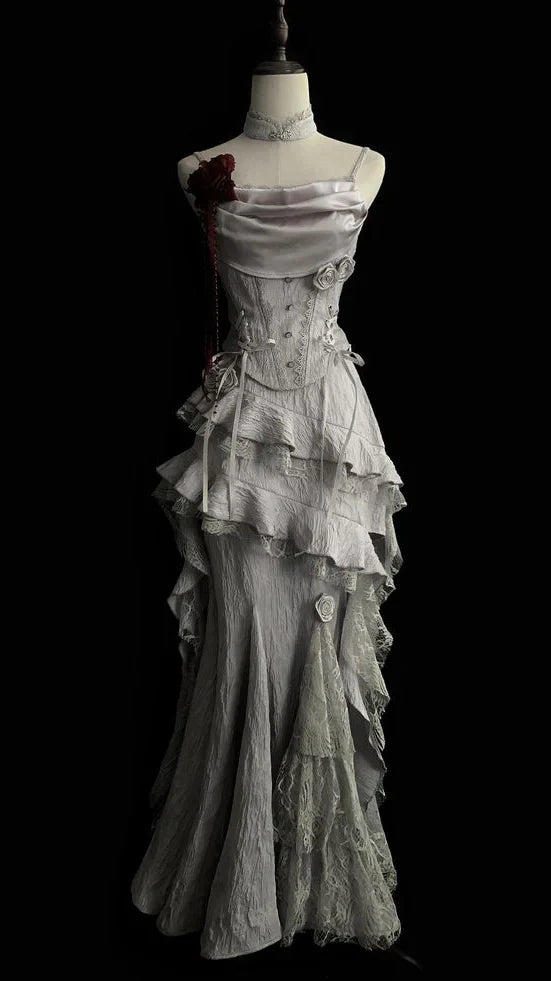 Silver Grey Retro Fashion Elegant Long/Short Lace Homecoming Dress Prom Dress Evening Gown,AST2286