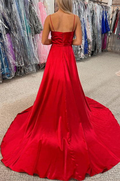 Simple Green A-line Spaghetti Straps Long Prom Dress