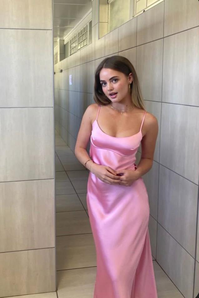 Simple Straps Pink Sheath Long Party Dress
