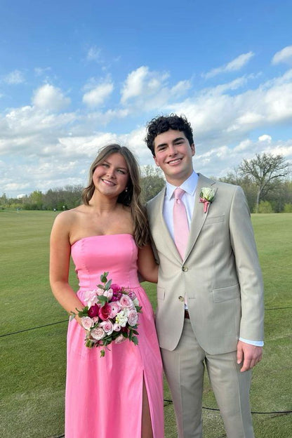 Simply Pink Strapless A-line Long Party Dress
