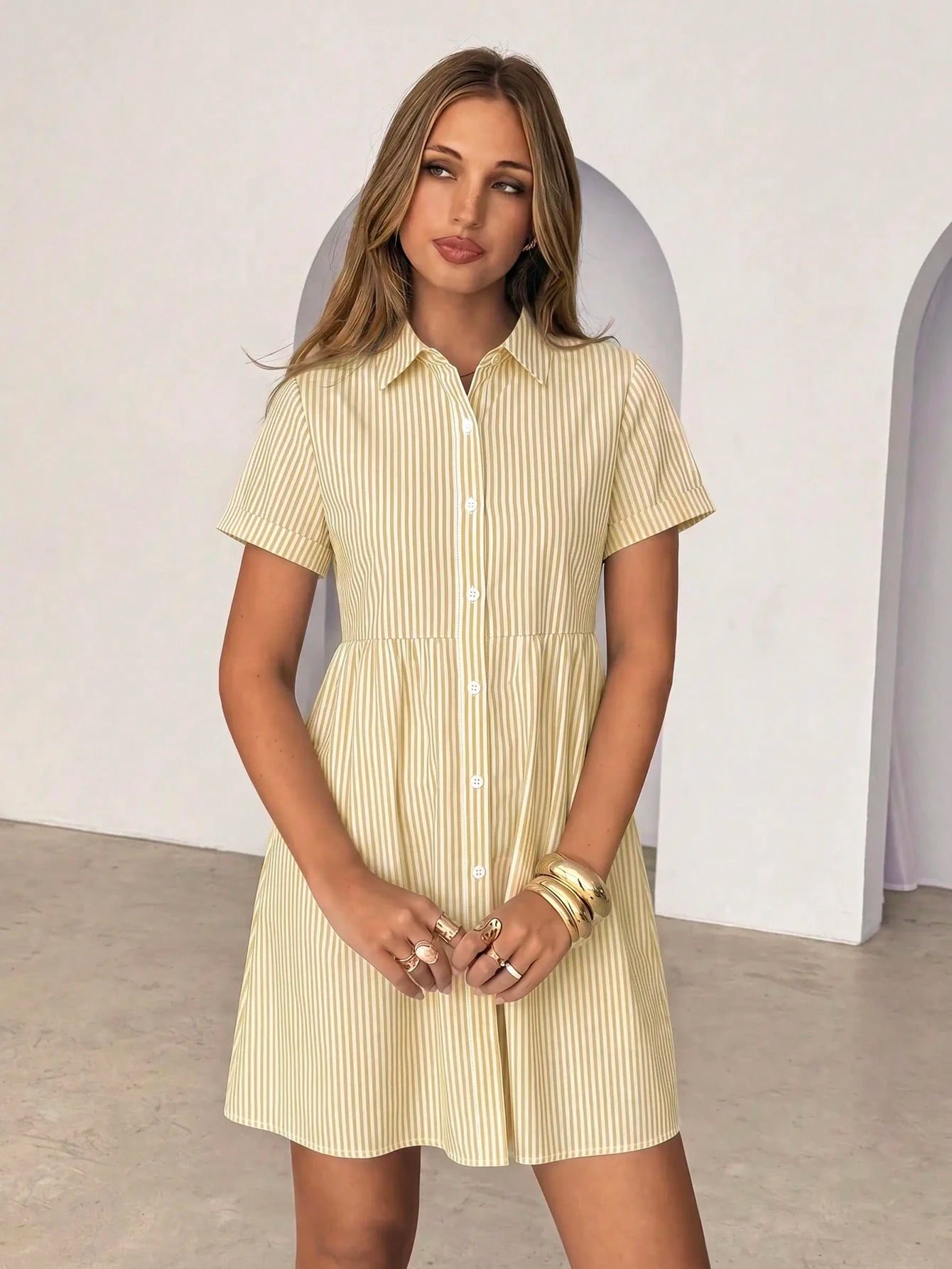 Siren Gaze Women's White Pleated Casual Daily Wear Dress Vacation Summer