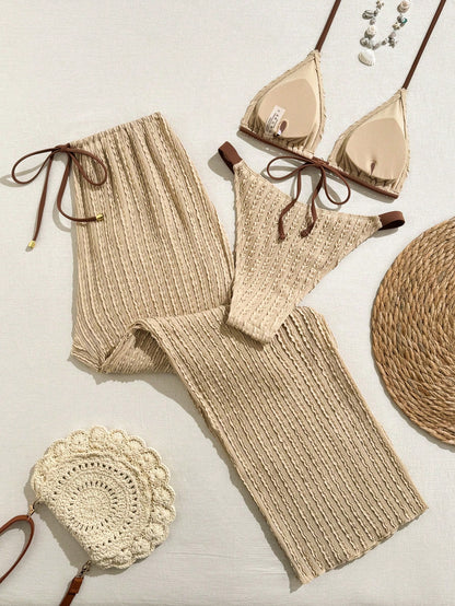 Sirith 2026 New Spring/Summer 3 PiecesWomen Swimwear Set, Swimwear, Swim Shorts, Skirt, Special Fabric, Beach Holiday Elegant Casual Swimwear Outfit