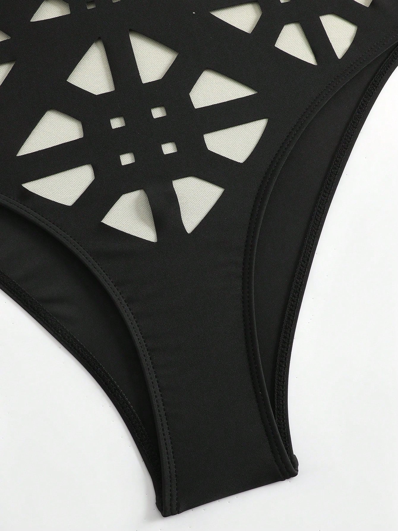 Sirith New Summer Women's Black Laser Cut Out Halter Sexy Hollow Out One Piece Swimsuit Skirt Set, Fashionable Pool Outfit