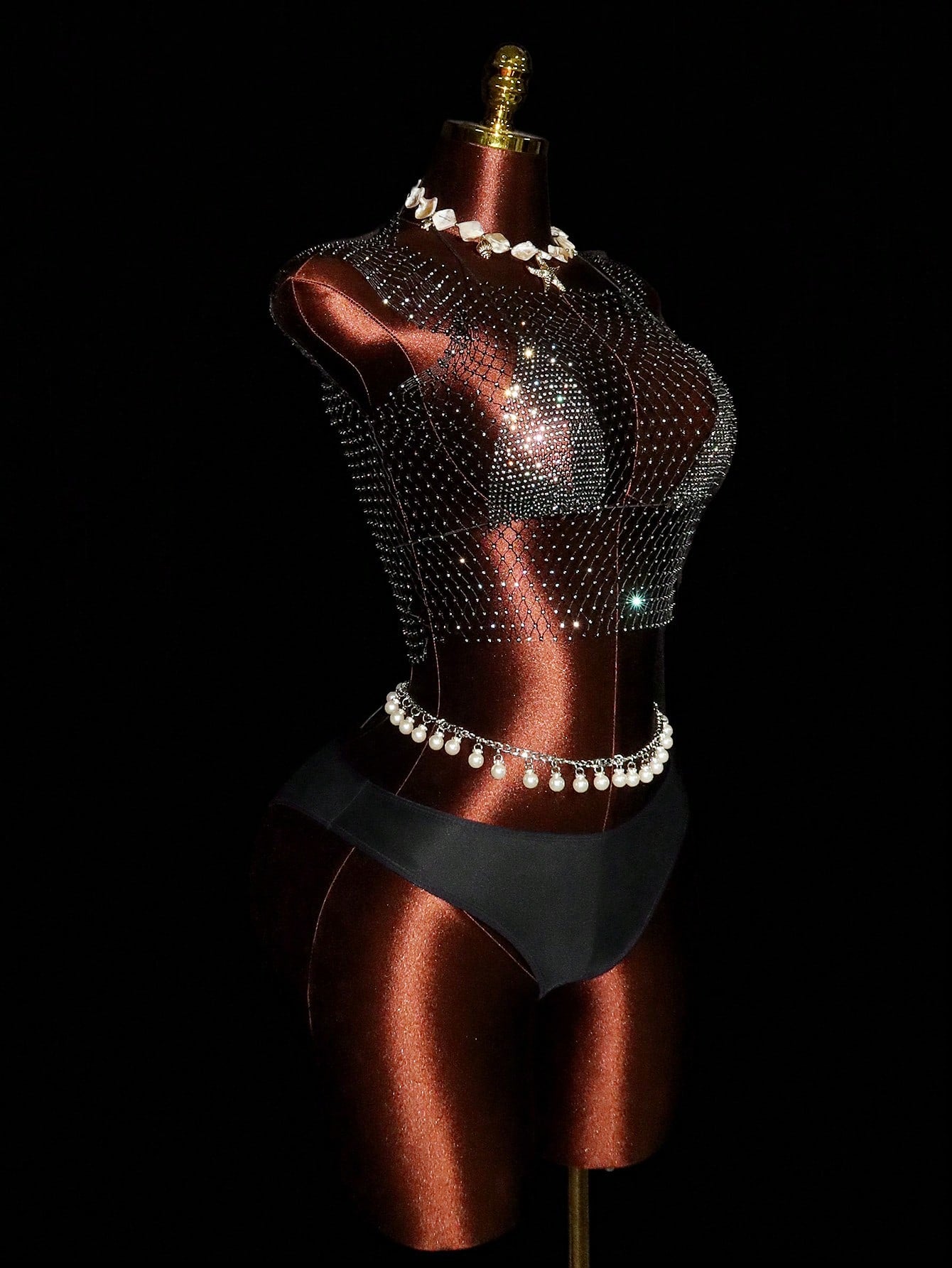 Sirith Summer Y2k Rhinestone Fishnet Square Neck Sleeveless Top And Diamonds Bikini Tops 2 Pieces Outfits For Women Going Out Holiday Vacation Festival Rave