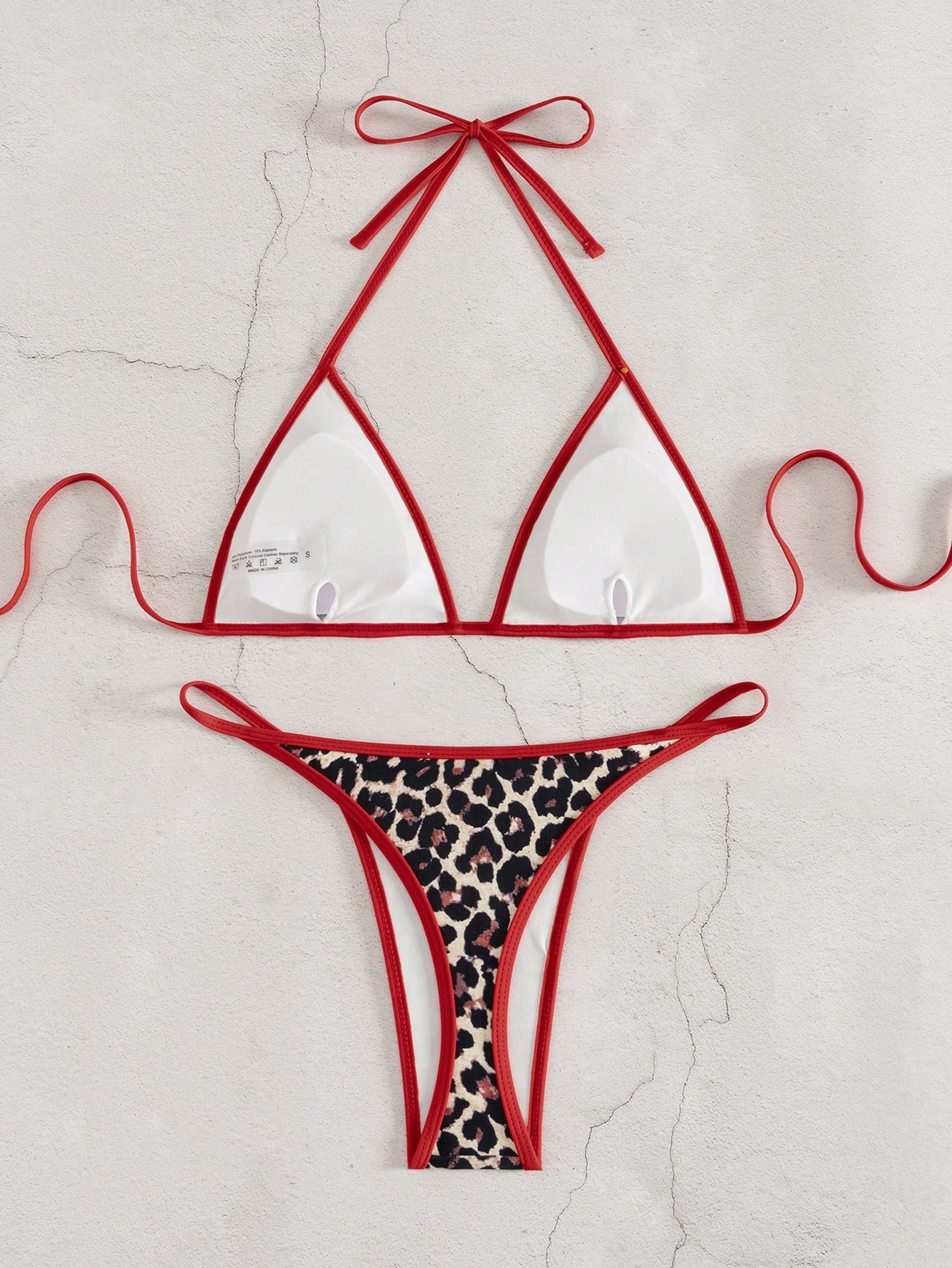 Sirith Women's Vacation Beach Leopard Print Contrast Trim Swimwear Set