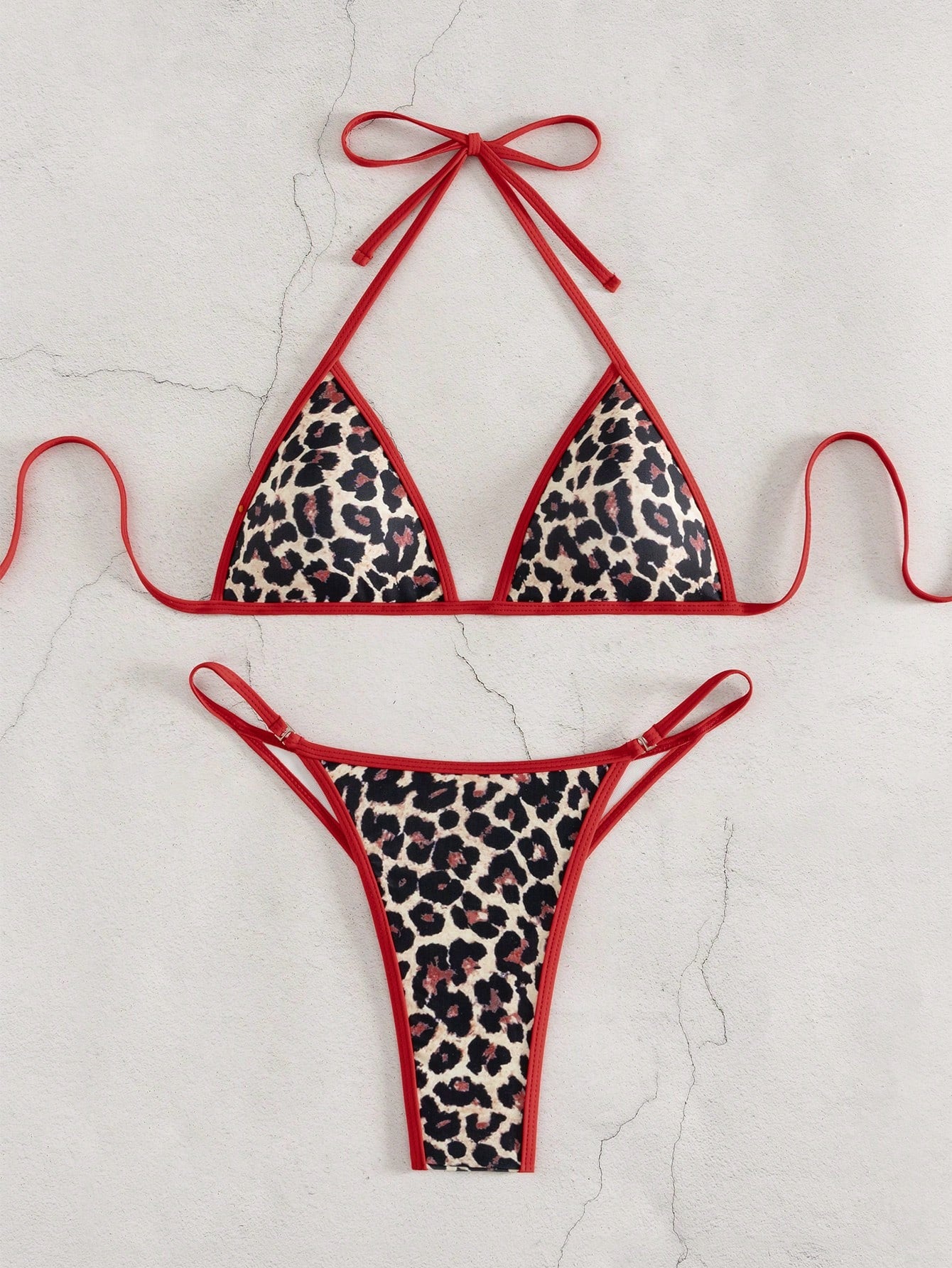 Sirith Women's Vacation Beach Leopard Print Contrast Trim Swimwear Set