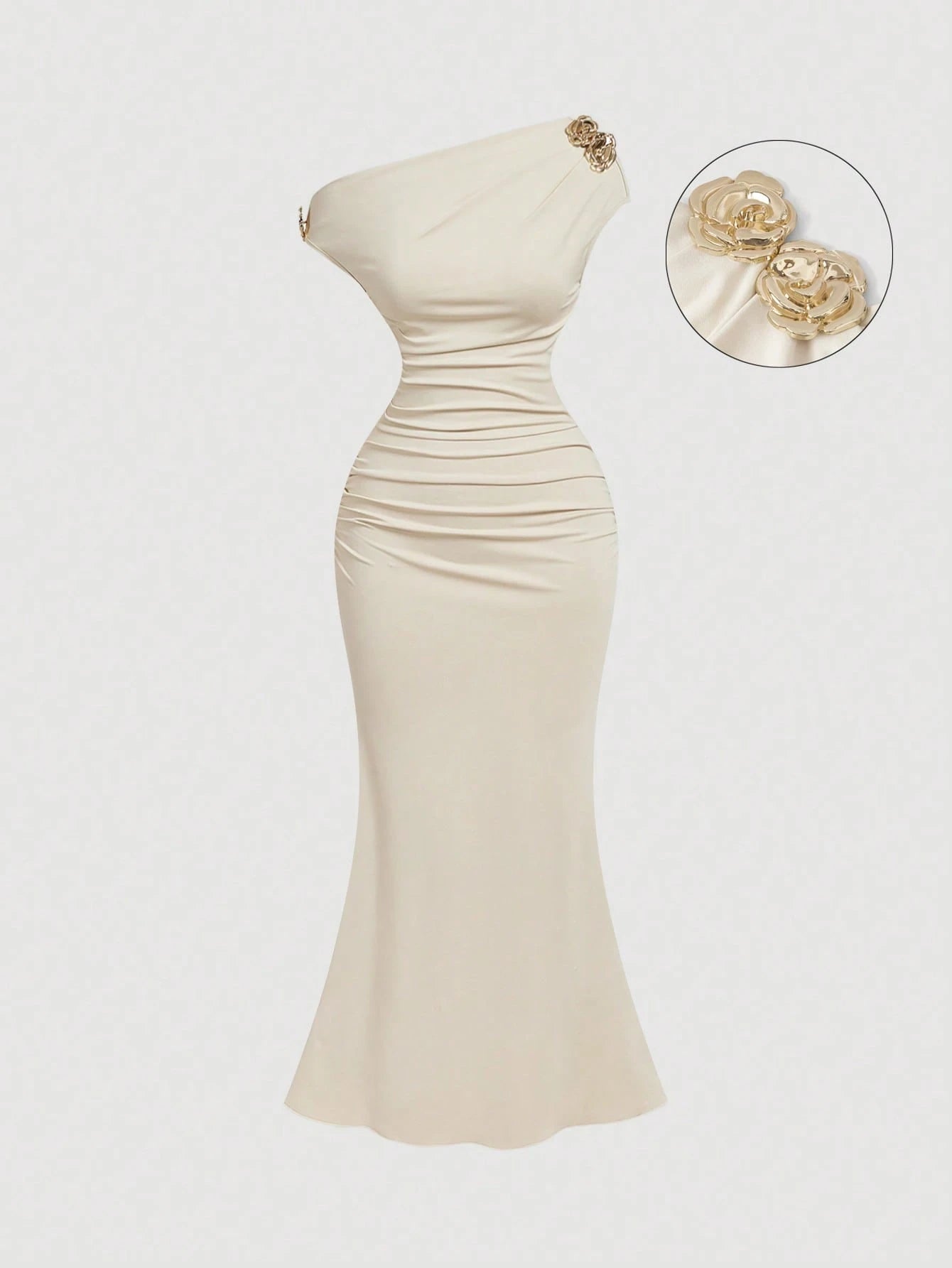 Skyraze Asymmetric One-Shoulder Mid-Length Dress White Summer Elegant Romantic Wedding Guest Bride Bachelorette Mother Of The Bride Women's Party Beach Prom