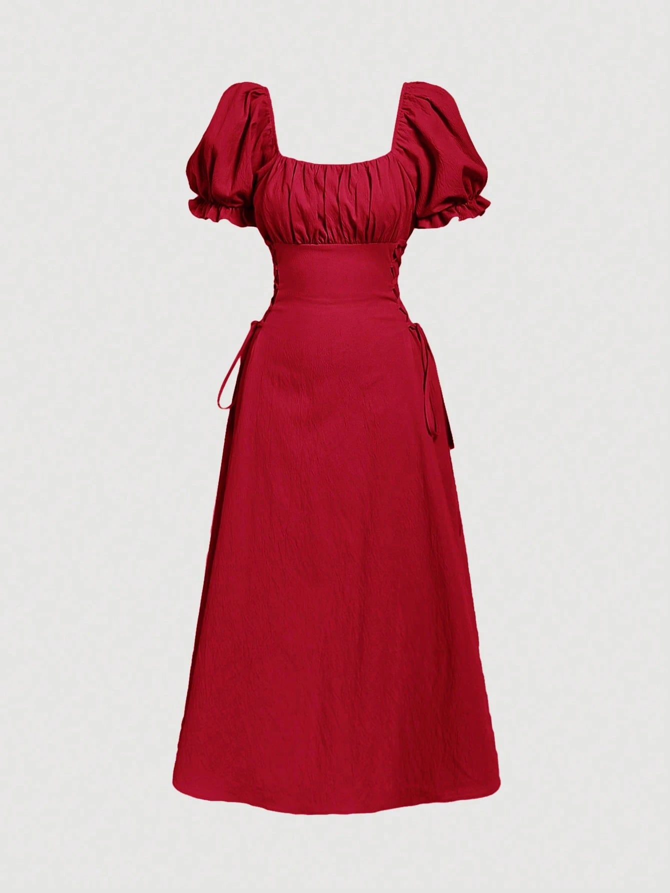Skyraze Petal Sleeve Tie-Waist Mid-Length Yellow Dress,Red Dress,Summer Dresses For Women
