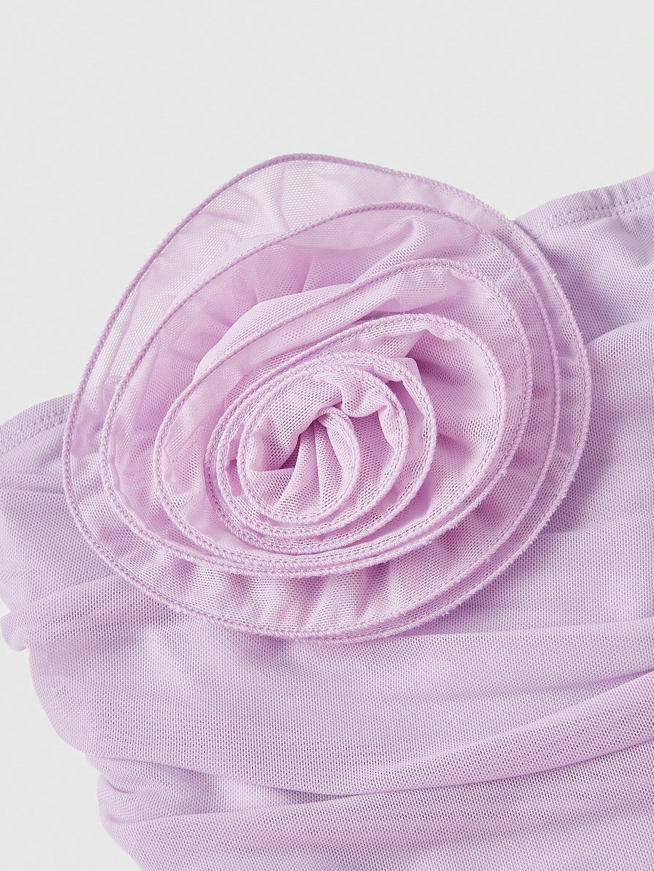 Skyraze Women's Elegant Romantic Pastal Summer Garden Party Holiday Golf Dress, One Shoulder Ruched Bodice With 3D Floral Applique, Flowy A-Line Lavender