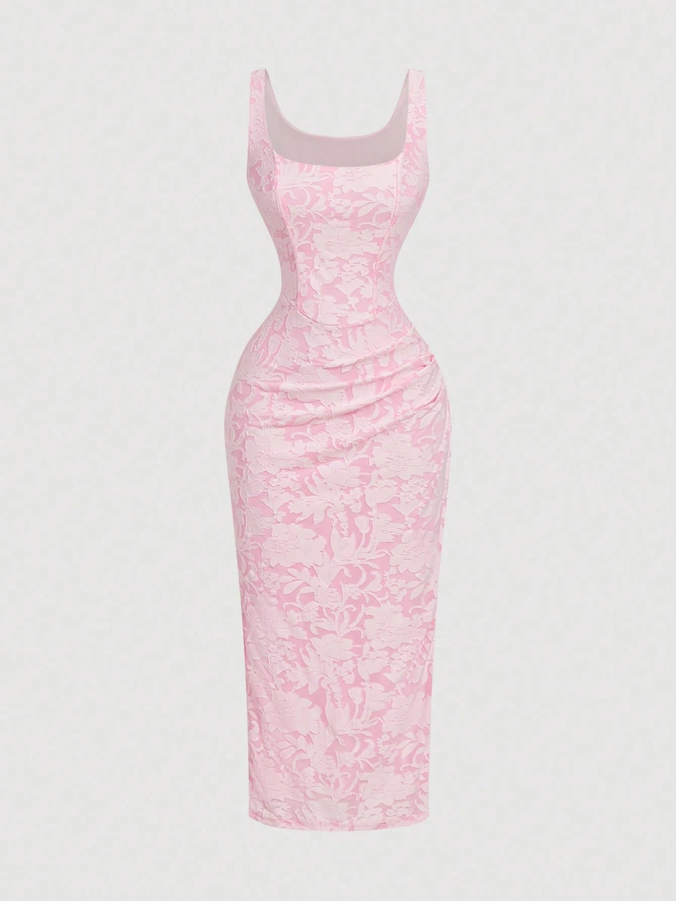 Skyraze Women's Pink Elegant Summer Jacquard Pleated Midi Dress,French Style Cottagecore Brunch Outfits,Vintage Milkmaid Tea Party Wedding Guest Prom Dress