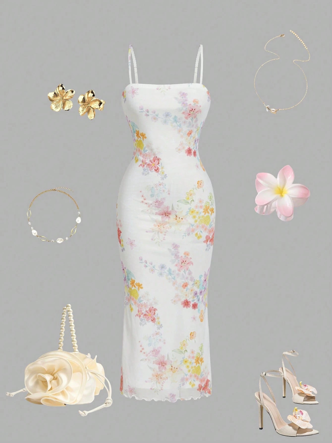 Skyraze Women's White Floral Summer Elegant Sexy Tropical Brunch Vacation Midi Slip Dress,Fitted Bodycon Long Party Dresses, Slim Fit Beach,Date,Picnic,Prom