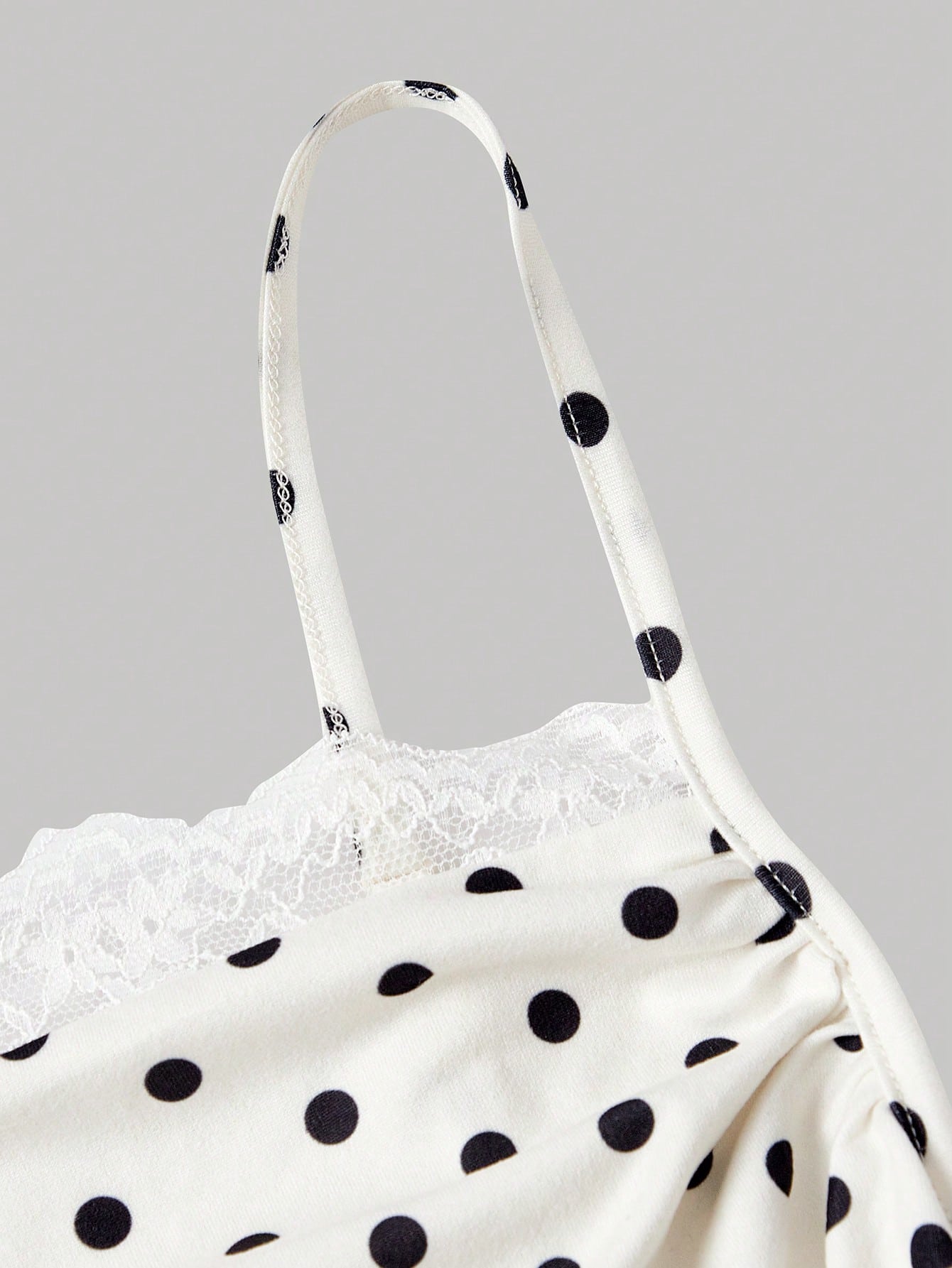 Skyraze Women's White With Black Polka Dots Lace Ruffle Strap Mini Dress,Modest Vintage Ruffled Hem Camisole,Y2K Flirty Summer Picnic Vacation Retro Dresses