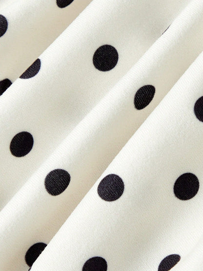 Skyraze Women's White With Black Polka Dots Lace Ruffle Strap Mini Dress,Modest Vintage Ruffled Hem Camisole,Y2K Flirty Summer Picnic Vacation Retro Dresses