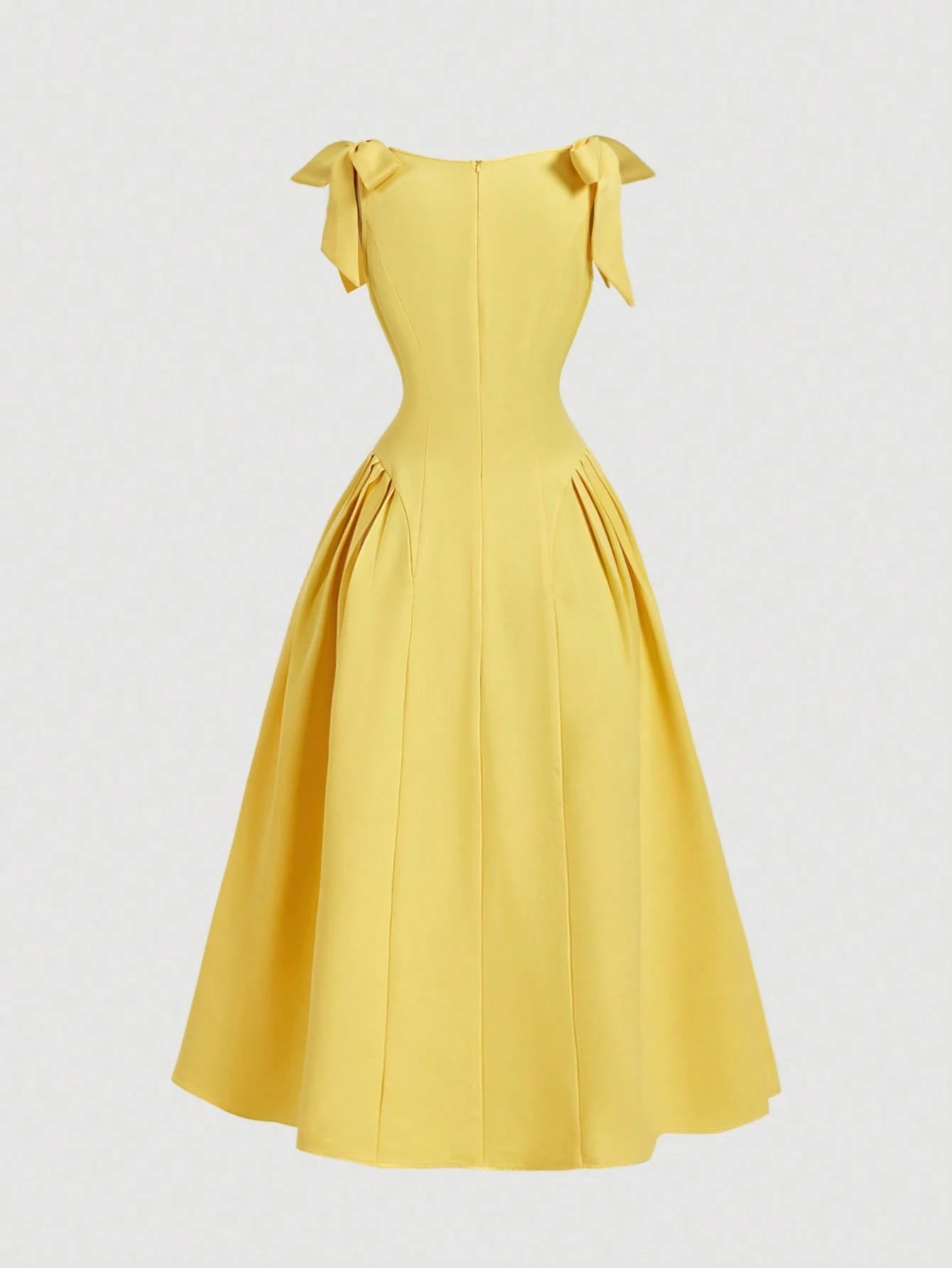 Skyraze Women's Yellow Elegant Romantic Tea Party Picnic Dress, Summer Bow Decor Pleated Beach Dress, Wedding Guest Outfit, Victorian Vintage Boho Garden