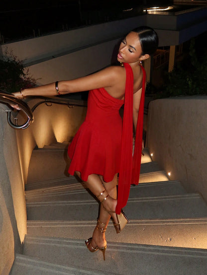 Slaydiva 2025 Women's Elegant Red Strapless A-Line Princess Mini Dress,French Style Short Party,Birthday,Cocktail,Wedding & Summer Dress,Red Casual Club Dress