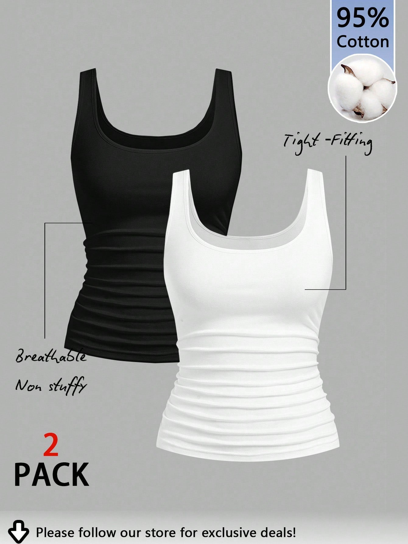 Slaydiva 2pcs Women Casual Scoop Neck Ruched Waist Fitted Tank Top Set, Versatile For Daily Wear, 95% Cotton, Suitable For All Seasons Indoor And Outdoor, Vintage, Cute Summer Tops, Softgirl, Summer O