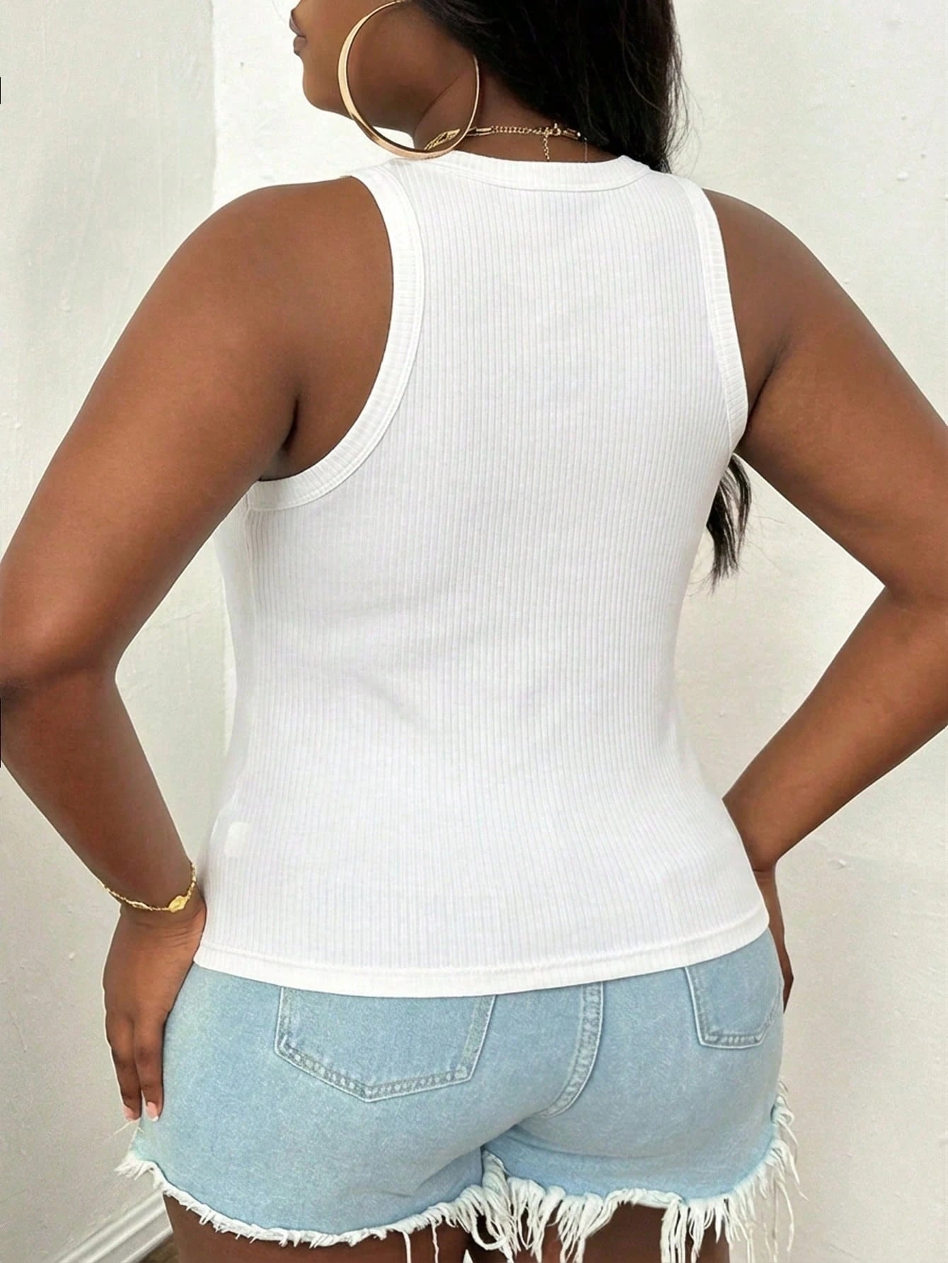 Slaydiva 92% Cotton Ribbed Tank Top Plus Size Casual Basic Fitted Yellow Round Neck Off Shoulder Vest