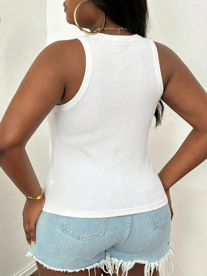 Slaydiva 92% Cotton Ribbed Tank Top Plus Size Casual Basic Fitted Yellow Round Neck Off Shoulder Vest