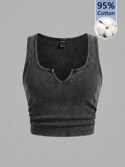Slaydiva 95% Cotton Snow Wash Fabric Plus Size Cami And Tank Top Casual Minimalist Suitable For Summer