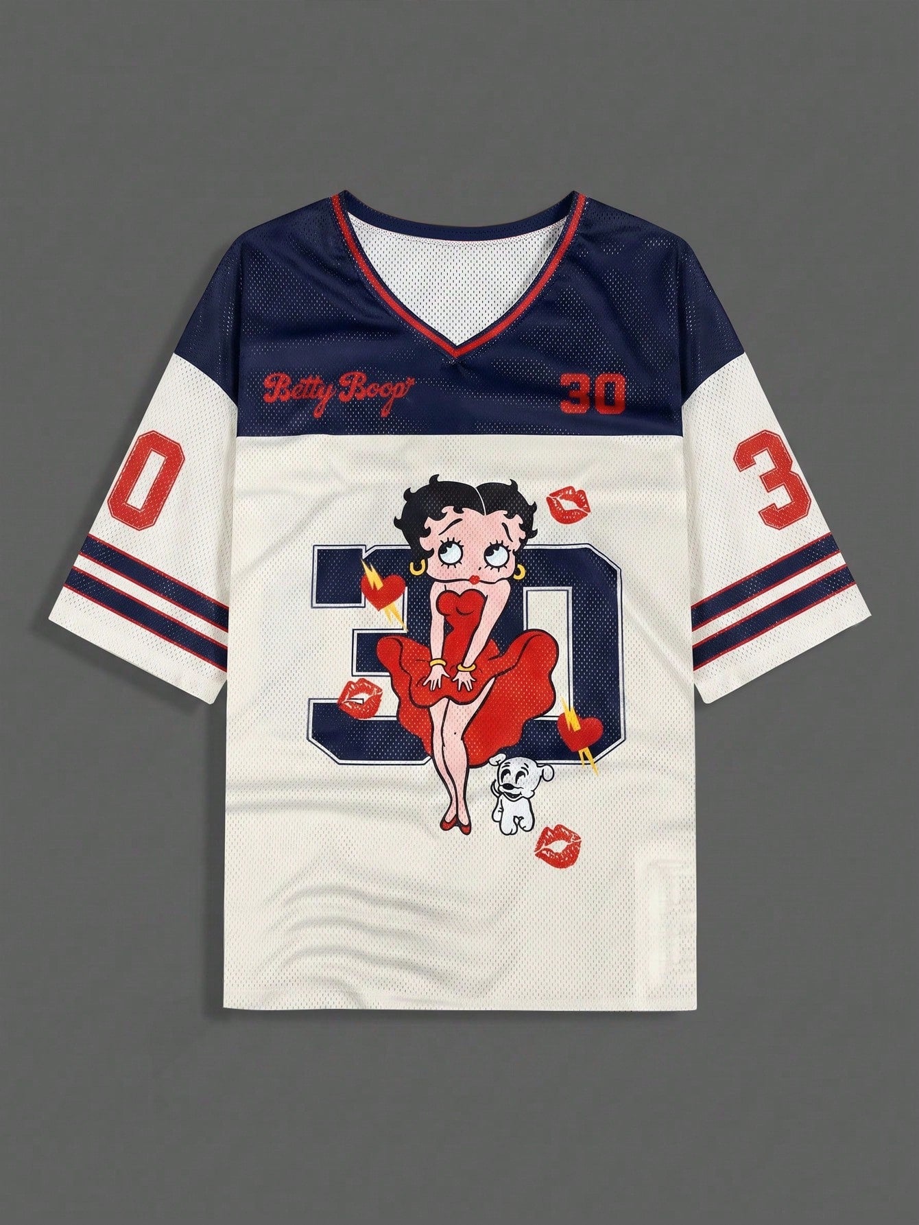 Slaydiva Betty Boop x Casual Colorblock Patchwork Cartoon Print V-Neck Plus Size T-Shirt For Summer