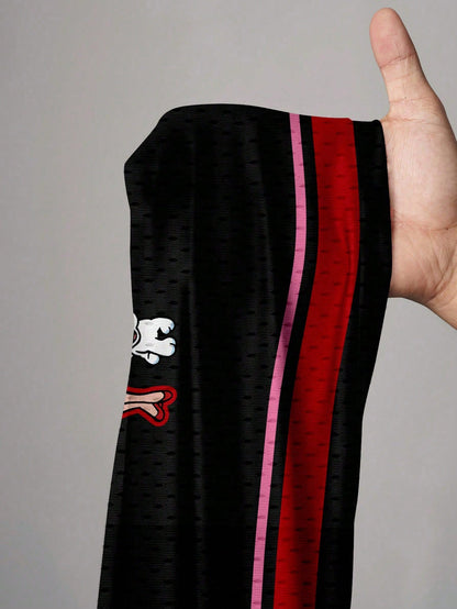 Slaydiva Betty Boop x Plus Size Casual Cute Black & Red Contrast V-Neck Loose Dropped Shoulder Minimalist V-Neck T-Shirt, Suitable For Summer