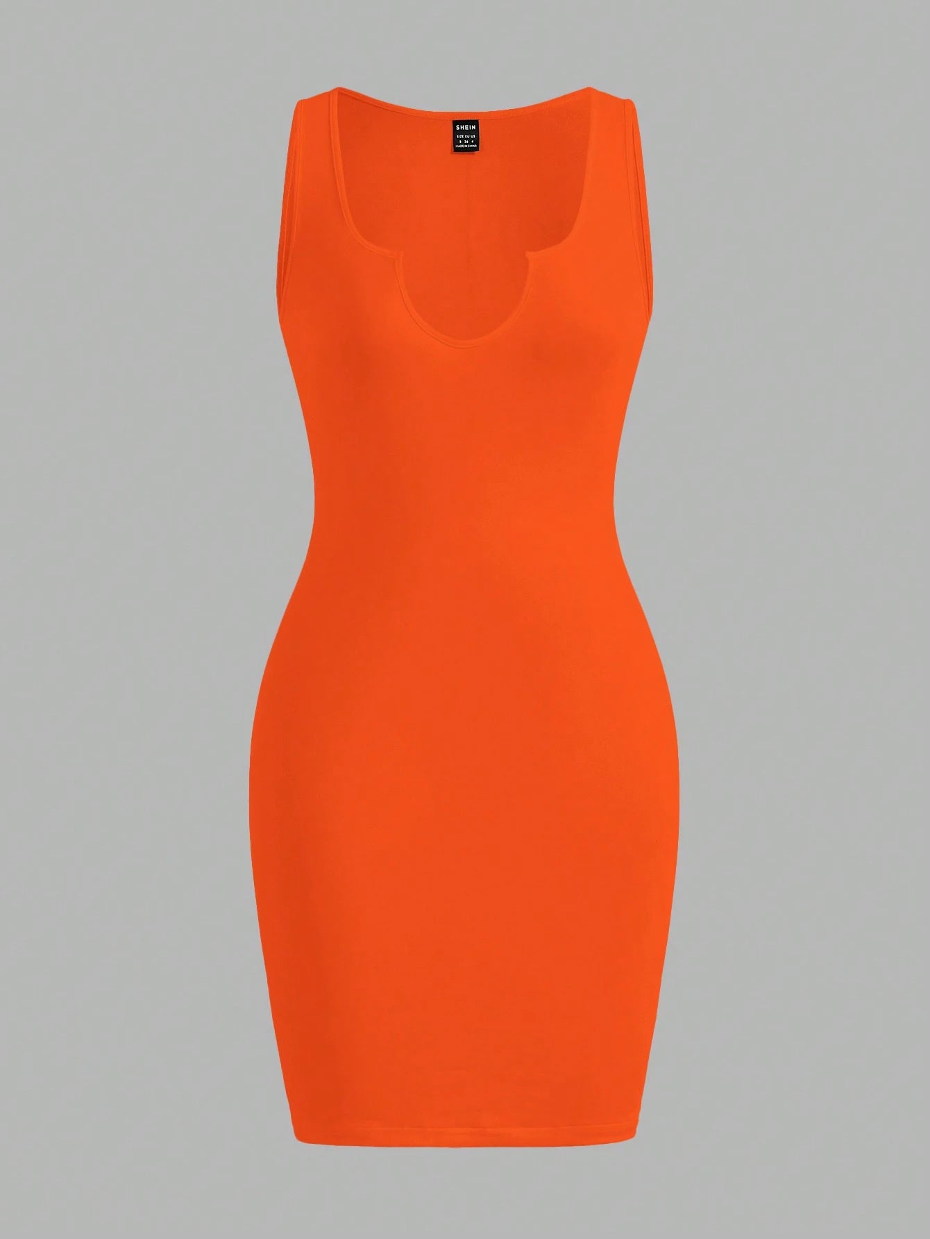 Slaydiva Casual Simple Orange Sleeveless Thick Strap V-Neck Fitted Mini Dress For Women, Suitable Summer,Summer Dresses Chic
