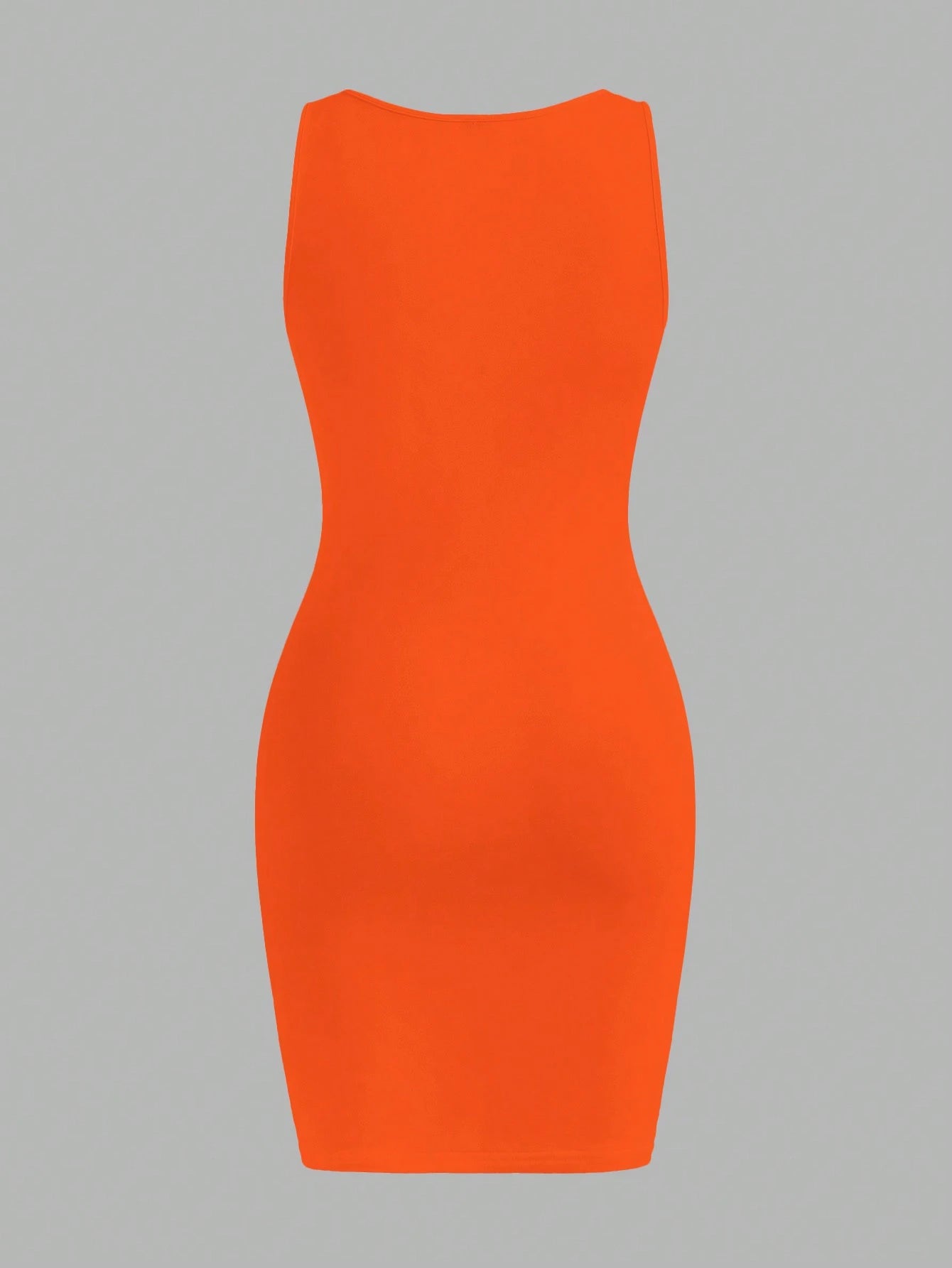 Slaydiva Casual Simple Orange Sleeveless Thick Strap V-Neck Fitted Mini Dress For Women, Suitable Summer,Summer Dresses Chic