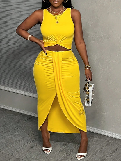 Slaydiva New Waist Cutout Twist Knot Dress, Slim Fit Casual Vacation