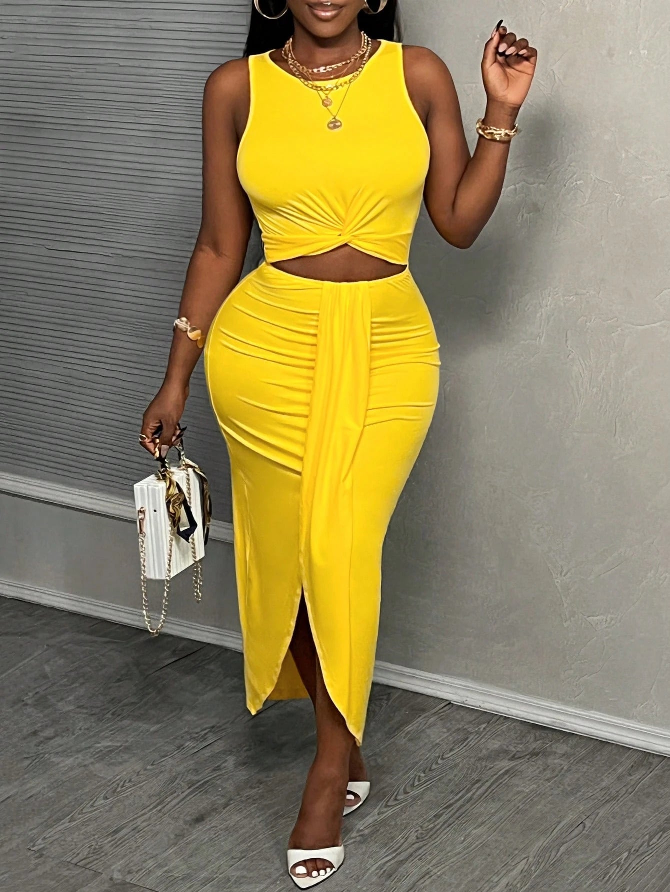 Slaydiva New Waist Cutout Twist Knot Dress, Slim Fit Casual Vacation