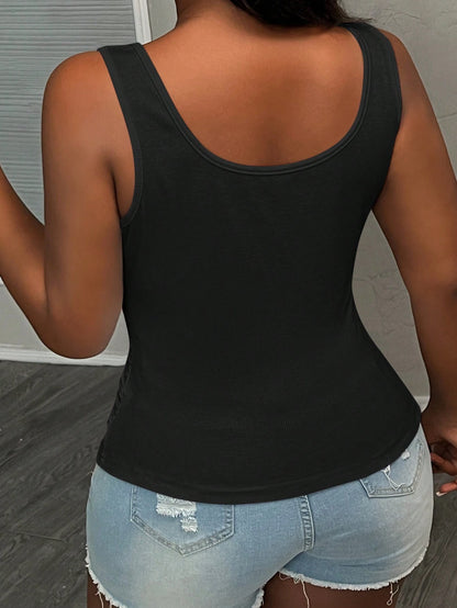 Slaydiva Plus Size Casual All-Match White Top With Deep U-Neck And Racerback Women's Plus-Size,School; Teacher; Homecoming