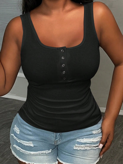 Slaydiva Plus Size Casual All-Match White Top With Deep U-Neck And Racerback Women's Plus-Size,School; Teacher; Homecoming