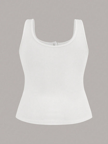 Slaydiva Plus Size Casual All-Match White Top With Deep U-Neck And Racerback Women's Plus-Size,School; Teacher; Homecoming