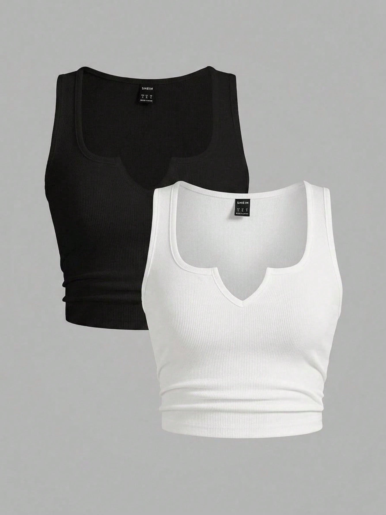 Slaydiva Plus Size Solid Color Sleeveless Cutout Neck Casual Comfortable Summer Versatile Tank Top 2 Pieces Set Formal Black White Formal