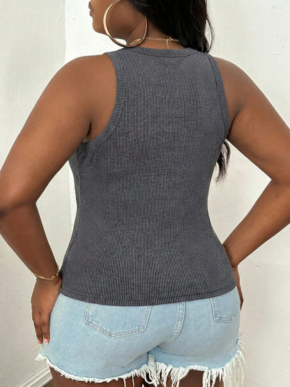 Slaydiva Plus Size Women Grey Round Neck Casual Versatile Tank Top Formal Holiday Summer
