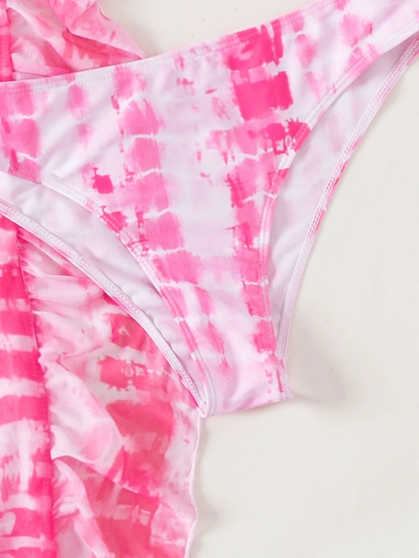 Slaydiva Summer Beach Tie Dye Bikini Set Tie Back Halter Triangle Bra & Bikini Bottom & Cover Up Top & Ruffle Trim Pants 4 Piece Bathing Suit