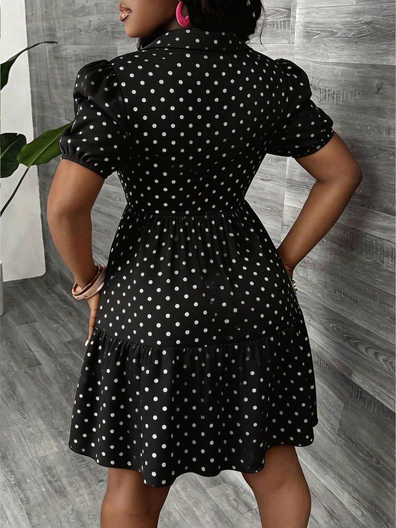 Slaydiva Women's Black And White Polka Dot Summer 90s Retro Cute Date Brunch Shirt Dress,Short Sleeve Casual Elegant Boho Vacation Beachwear Wedding Guest