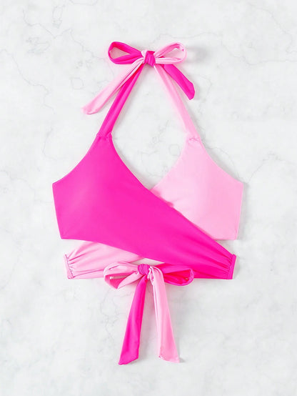 Slaydiva Women's Color Block Halter Bikini Top, Beach Bathing Suit Summer