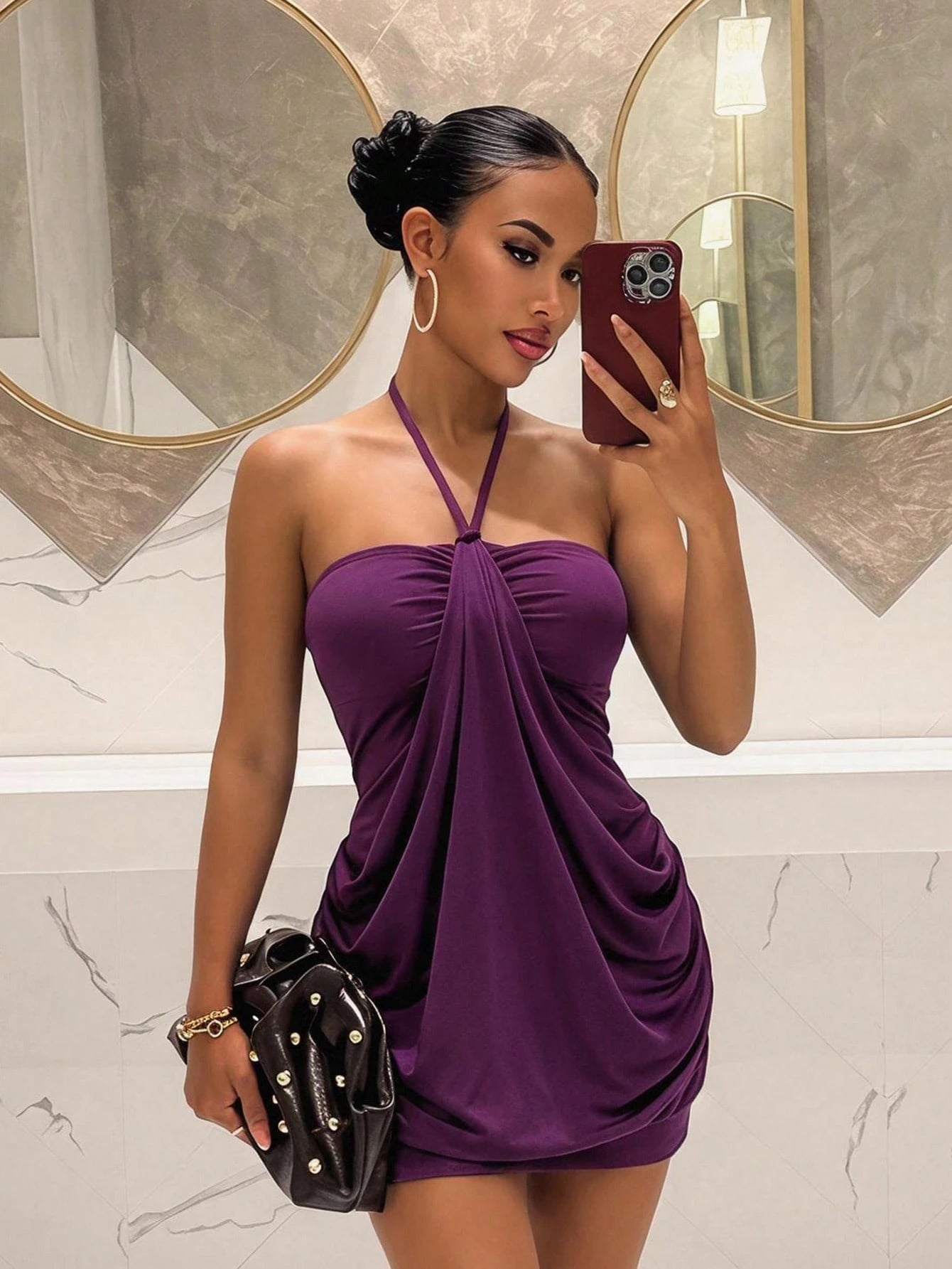 Slaydiva Y2K Sexy Casual Street Style Strapless Super Short Dress Club Night Party Deep Purple Summer