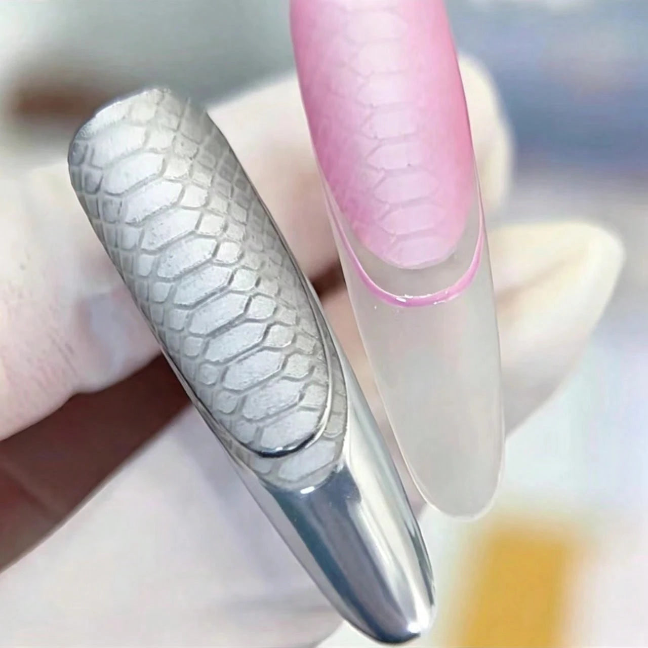 Snake Scale Nail Art Silicone Mold, Python Mesh And Hexagonal Scale Patterns, Paired With Reptile Scale Texture, Easily Print Wild Nail Art, Steel Plate Etched Lines With Strong 3D Effect, Full Nail P