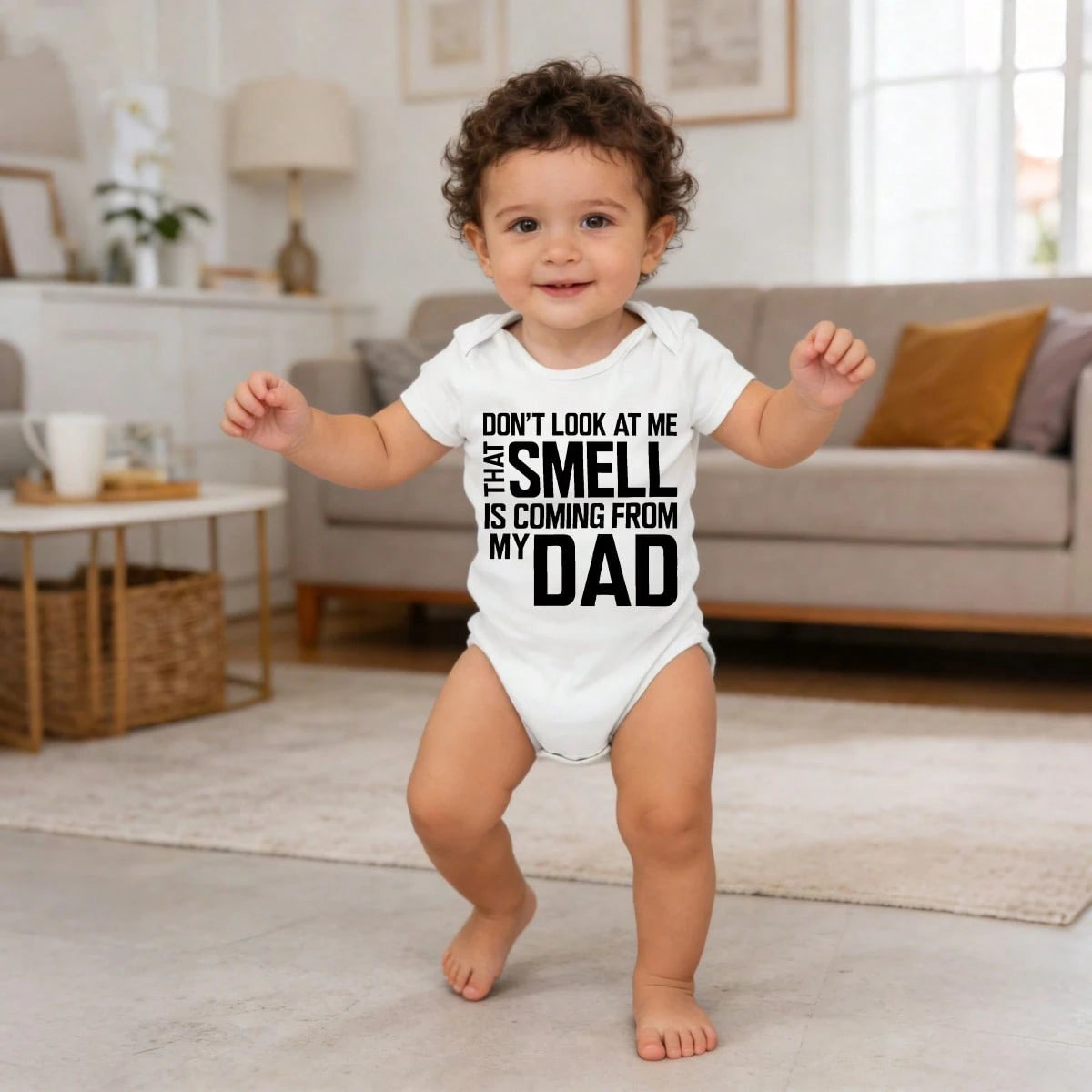 Soft Cotton Baby Bodysuit Don't Look At Me That Smell Is Coming From My Dad Bamboo Skin- Friendly Button Closure Fashionable For Newborn Baby Boys Girls 0-24M